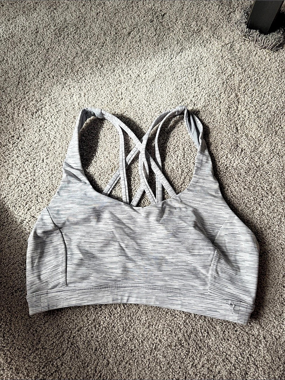 lululemon Free to Be Serene Bra Striped Gray Sports Bra